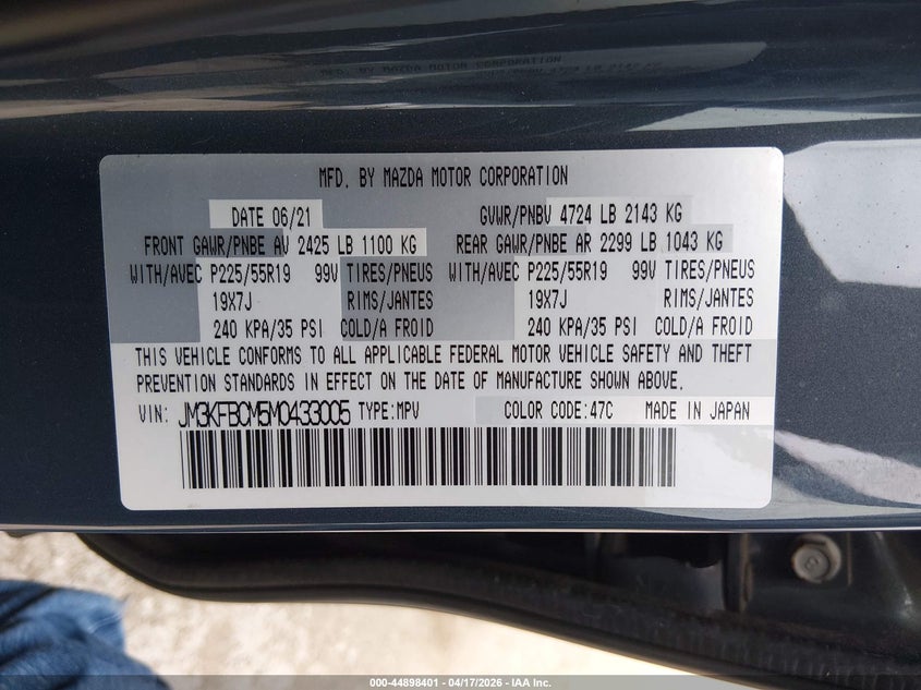2021 Mazda Cx-5 VIN JM3KFBCM5M0433005 IAAI salvage auction — ROLLOVER, Wait Title, sold $2,550 on 2026-07-03 (photo 9)