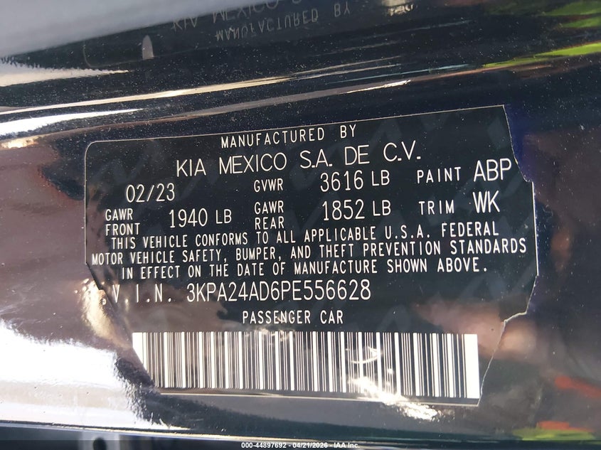 2023 Kia Rio VIN 3KPA24AD6PE556628 IAAI salvage auction — FRONT END, Salvage (Illinois), sold $1,400 on 2026-07-18 (photo 9)