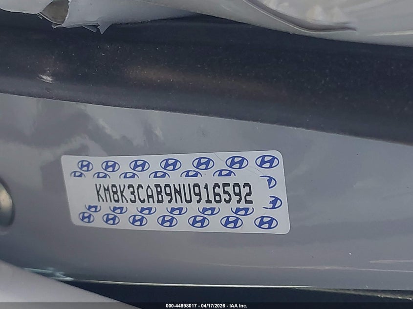 2022 Hyundai Kona VIN KM8K3CAB9NU916592 IAAI salvage auction — LEFT SIDE, Salvage Title, sold $1,600 on 2026-07-15 (photo 9)