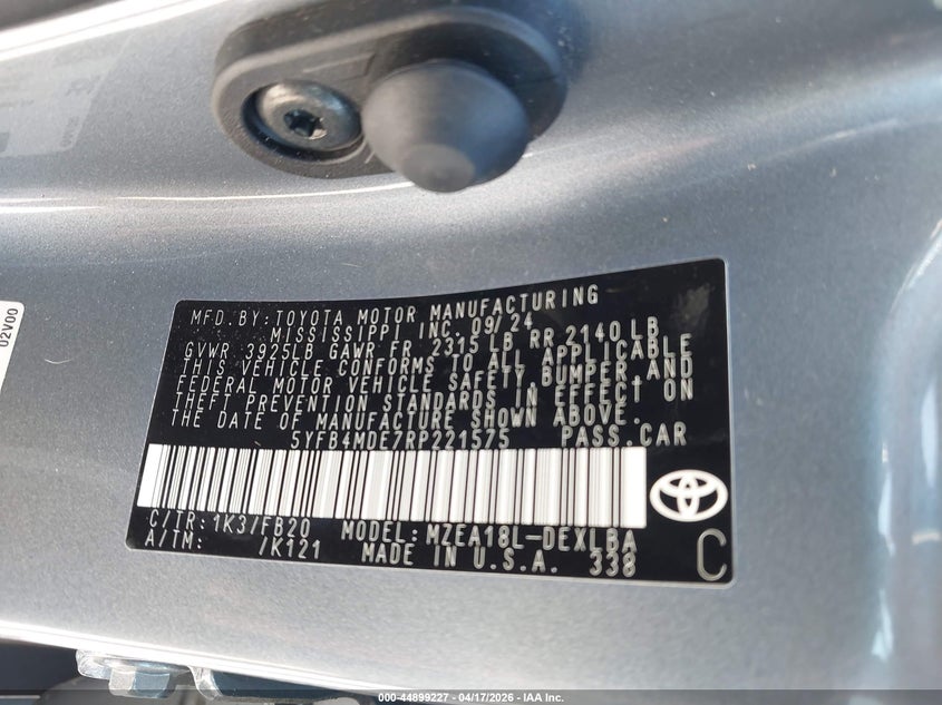 2024 Toyota Corolla VIN 5YFB4MDE7RP221575 IAAI salvage auction — RIGHT FRONT, Wait Title, sold $2,600 on 2026-07-29 (photo 9)