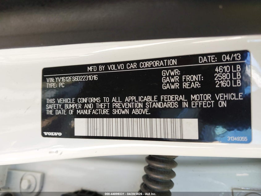 2013 Volvo S60 VIN YV1612FS6D2231016 IAAI salvage auction — NORMAL WEAR, Clear (Montana), sold $75 on 2026-07-30 (photo 9)
