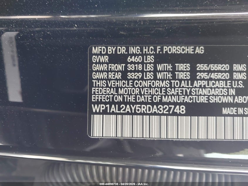 2024 Porsche Cayenne VIN WP1AL2AY5RDA32748 IAAI salvage auction — FRONT END, Salvage (Texas), sold $19,850 on 2026-07-13 (photo 9)