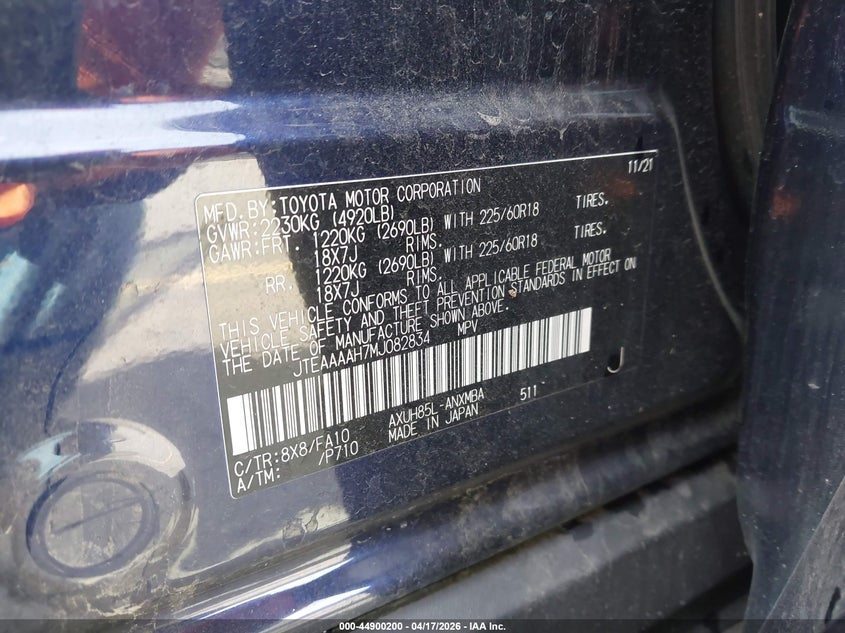 2021 Toyota Venza VIN JTEAAAAH7MJ082834 IAAI salvage auction — SIDE, Salvage (Oregon), sold $5,800 on 2026-07-09 (photo 9)