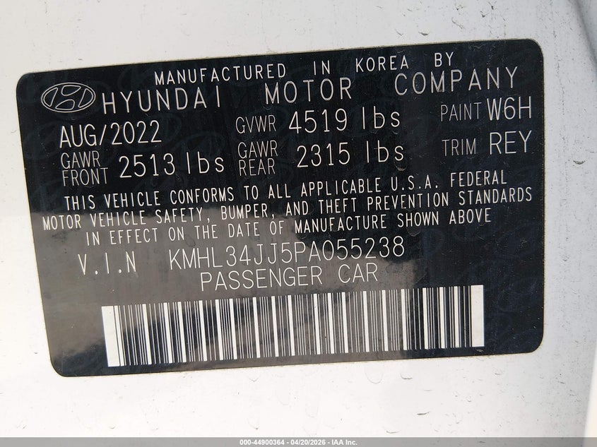 2023 Hyundai Sonata VIN KMHL34JJ5PA055238 IAAI salvage auction — RIGHT SIDE, Salvage (California), sold $3,675 on 2026-07-20 (photo 9)