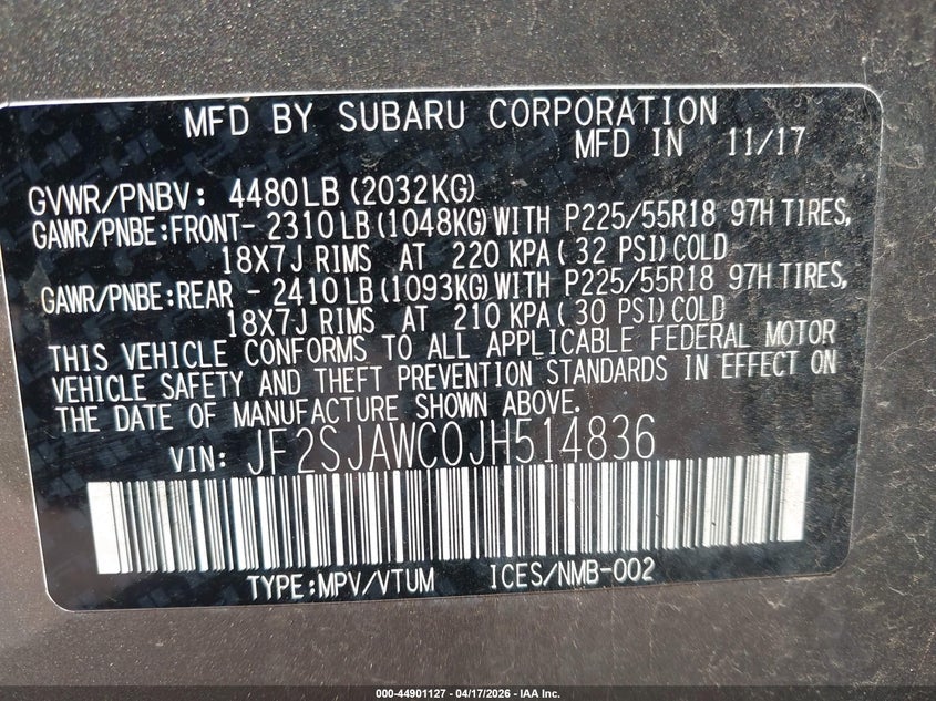 2018 Subaru Forester VIN JF2SJAWC0JH514836 IAAI salvage auction — FRONT END, Clear (Missouri), sold $2,925 on 2026-07-07 (photo 9)