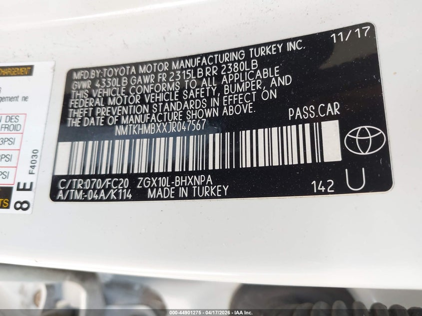 2018 Toyota C-hr VIN NMTKHMBXXJR047567 IAAI salvage auction — FRONT END, Salvage (Idaho), sold $25 on 2026-07-29 (photo 9)
