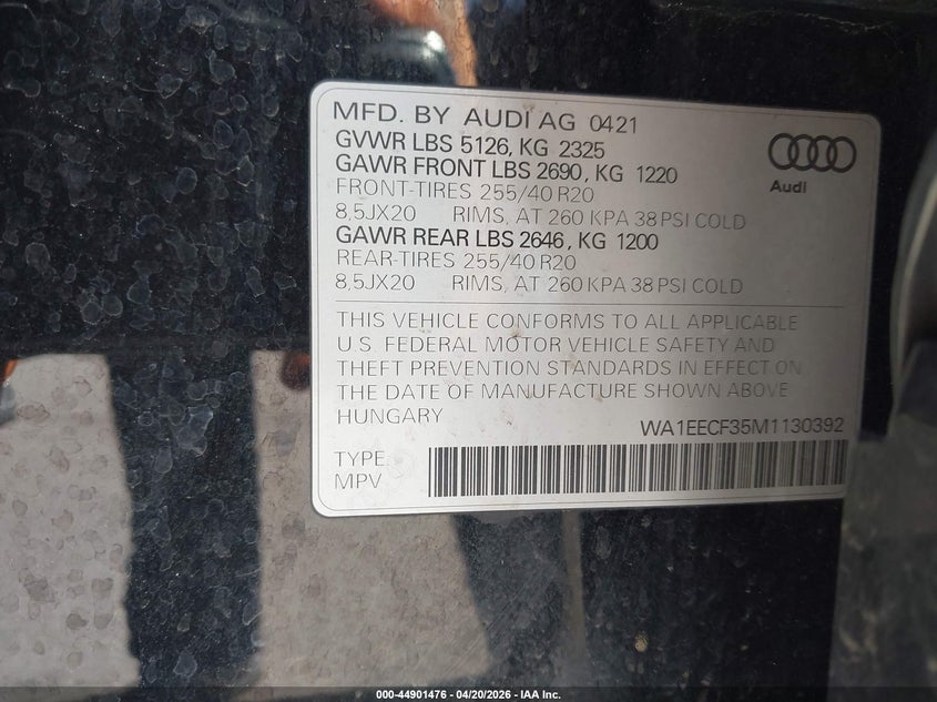2021 Audi Q3 VIN WA1EECF35M1130392 IAAI salvage auction — FRONT END, Salvage (Minnesota), sold $10,100 on 2026-07-06 (photo 9)
