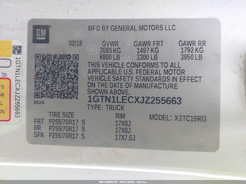 2018 Gmc SIERRA VIN 1GTN1LECXJZ255663 IAAI salvage auction — SIDE, Original (Texas), sold $2,600 on 2026-07-05 (photo 9)