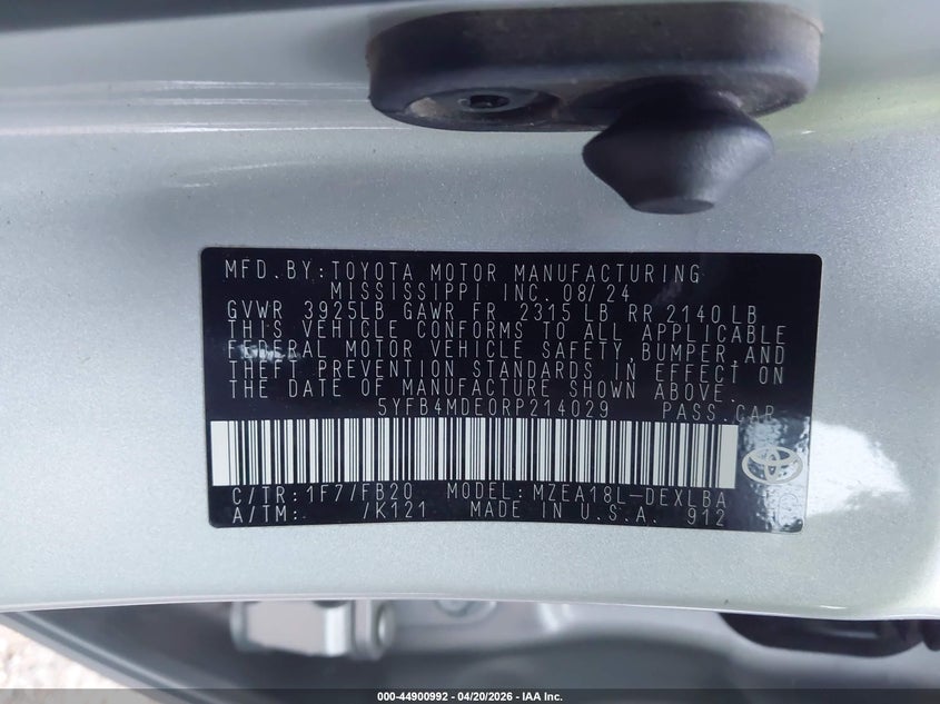 2024 Toyota Corolla VIN 5YFB4MDE0RP214029 IAAI salvage auction — FRONT END, Original (Texas), sold $5,225 on 2026-07-21 (photo 9)