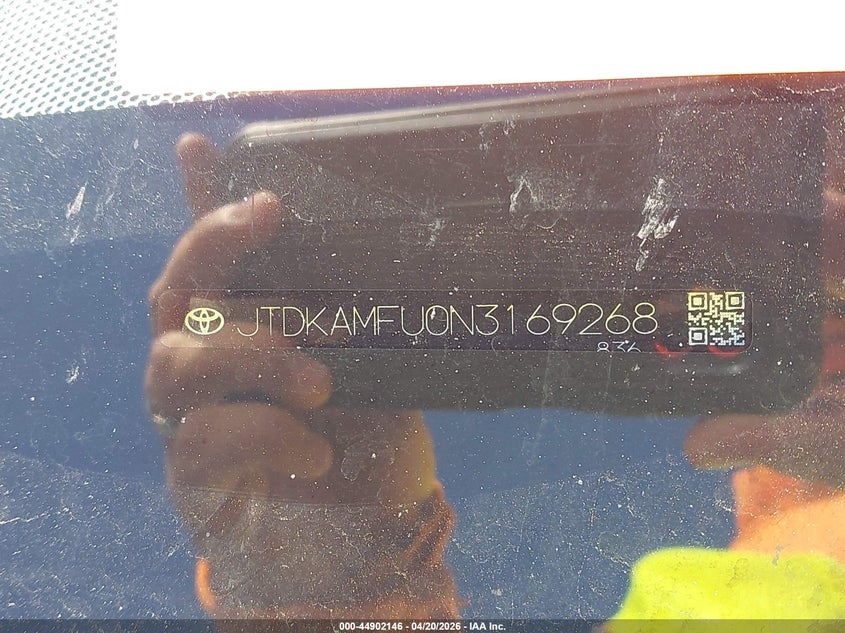 2022 Toyota Prius VIN JTDKAMFU0N3169268 IAAI salvage auction — FRONT END, Salvage (Indiana), sold $5,000 on 2026-07-24 (photo 9)