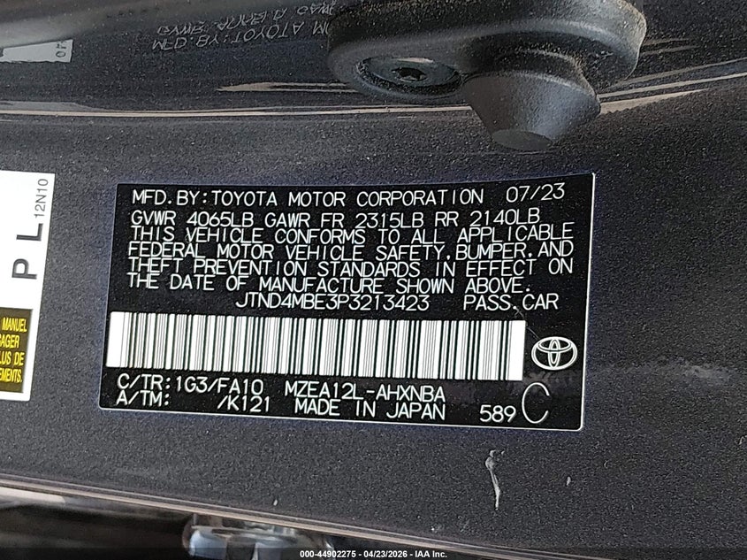 2023 Toyota Corolla VIN JTND4MBE3P3213423 IAAI salvage auction — FRONT END, Clear (Oklahoma), sold $9,550 on 2026-07-28 (photo 9)