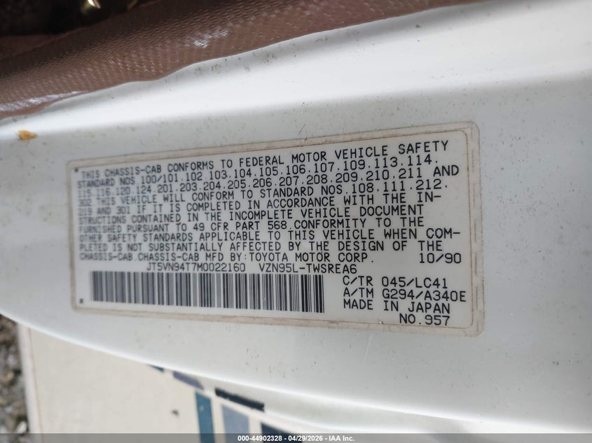 1991 Toyota Motorhome VIN JT5VN94T7M0022160 IAAI salvage auction — SIDE, Salvage (Ohio), sold $2,175 on 2026-07-13 (photo 9)