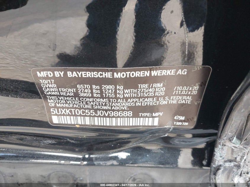 2018 BMW X5 VIN 5UXKT0C55J0V98688 IAAI salvage auction — LEFT SIDE, Salvage Title, sold $9,150 on 2026-07-08 (photo 9)