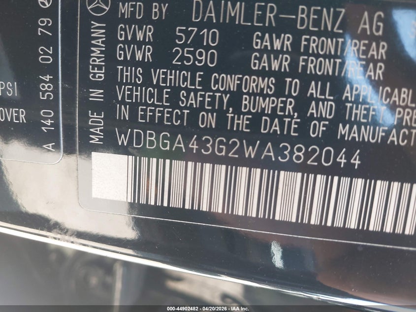 1998 Mercedes-benz S-klasse VIN WDBGA43G2WA382044 IAAI salvage auction — RIGHT FRONT, Salvage (California), sold $1,850 on 2026-07-16 (photo 9)