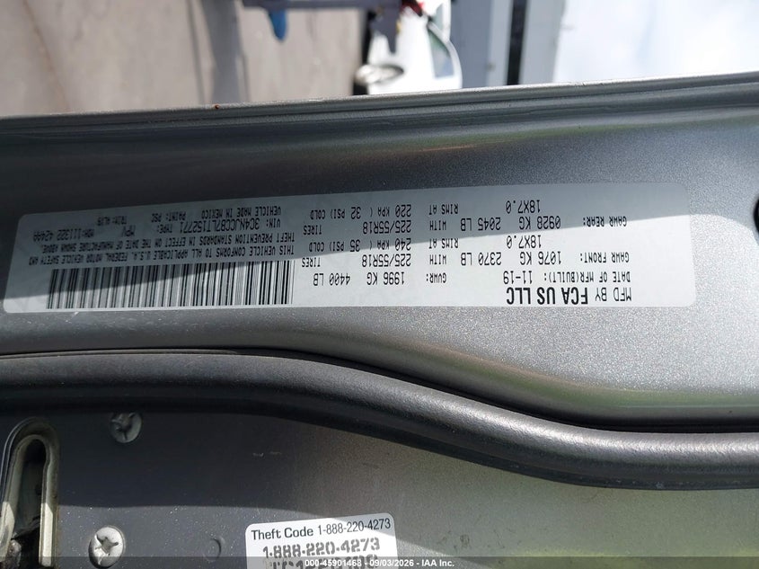 2020 Jeep Compass VIN 3C4NJCCB7LT152771 IAAI salvage auction — UNDERCARRIAGE, Salvage Title, sold $3,300 on 2026-09-16 (photo 9)