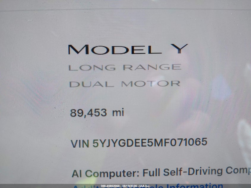 2021 Tesla Model y VIN 5YJYGDEE5MF071065 IAAI salvage auction — SIDE, Wait Title, sold $4,600 on 2026-09-05 (photo 7)