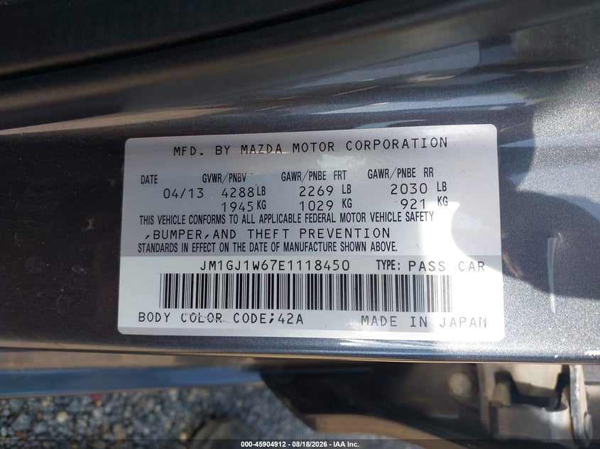 2014 Mazda 6 VIN JM1GJ1W67E1118450 IAAI salvage auction — FRONT END, Salvage (Ohio), sold $750 on 2026-09-01 (photo 9)