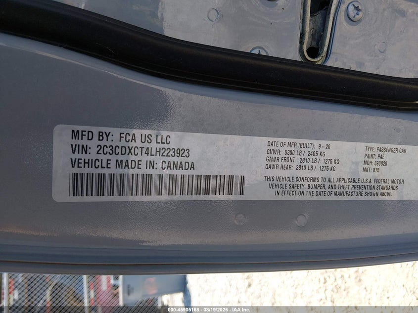 2020 Dodge Charger VIN 2C3CDXCT4LH223923 IAAI salvage auction — RIGHT FRONT, Salvage (Georgia), sold $6,150 on 2026-10-04 (photo 9)