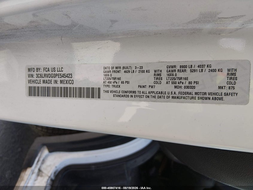 2023 Ram Promaster city VIN 3C6LRVDG0PE545423 IAAI salvage auction — SIDE, Salvage Title, sold $15,600 on 2026-08-22 (photo 9)