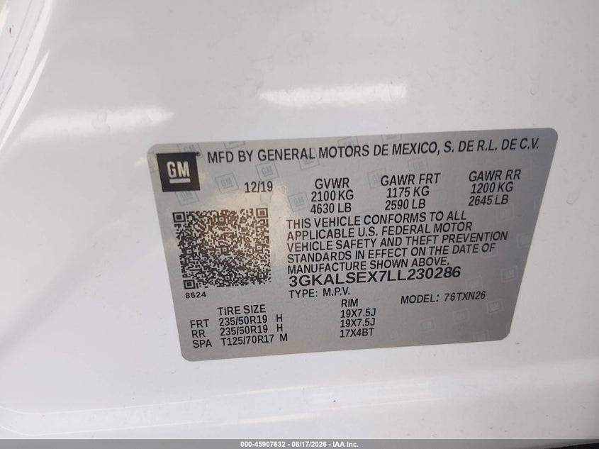 2020 Gmc Terrain VIN 3GKALSEX7LL230286 IAAI salvage auction — SIDE, Wait Title, sold $6,050 on 2026-10-15 (photo 9)