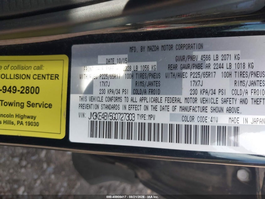 2016 Mazda Cx-5 VIN JM3KE4BY5G0727303 IAAI salvage auction — FRONT END, Wait Title, sold $1,450 on 2026-10-08 (photo 9)