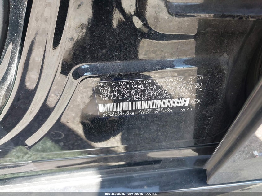 2020 Lexus Is VIN JTHAA1D25L5107215 IAAI salvage auction — FRONT END, Salvage Title, sold $2,600 on 2026-10-15 (photo 9)