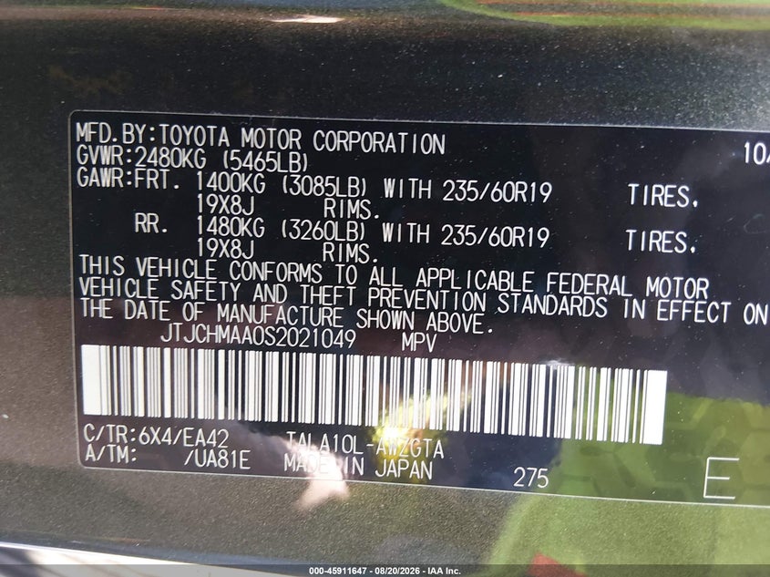 2025 Lexus Rx VIN JTJCHMAA0S2021049 IAAI salvage auction — REAR END, Wait Title, sold $30,250 on 2026-09-23 (photo 9)