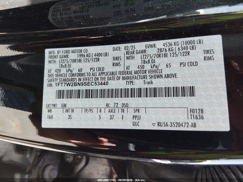2025 Ford F250 VIN 1FT7W2BN9SEC53440 IAAI salvage auction — LEFT REAR, Enterprise Vehicles Clear Only (Texas), sold $16,300 on 2026-08-26 (photo 9)
