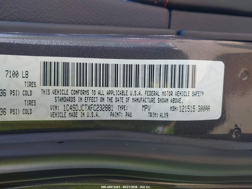 2015 Dodge Durango VIN 1C4SDJCTXFC232881 IAAI salvage auction — FRONT END, Salvage (Idaho), sold $4,800 on 2026-09-04 (photo 9)