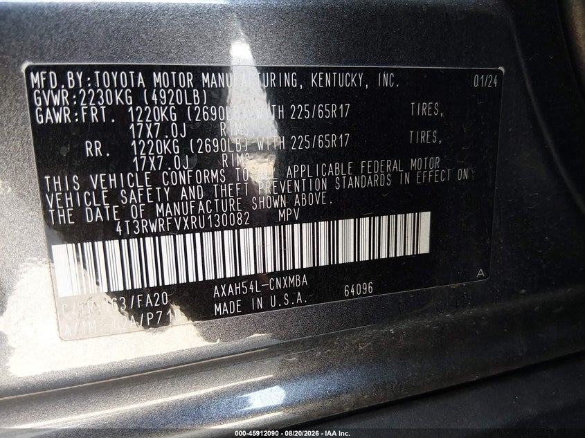 2024 Toyota Rav 4 VIN 4T3RWRFVXRU130082 IAAI salvage auction — RIGHT FRONT, Wait Title, sold $12,700 on 2026-09-21 (photo 9)