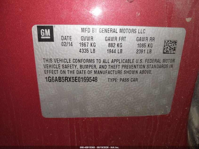 2014 Cadillac Ats VIN 1G6AB5RX5E0169548 IAAI salvage auction — RIGHT FRONT, Salvage (Arizona), sold $625 on 2026-08-24 (photo 9)