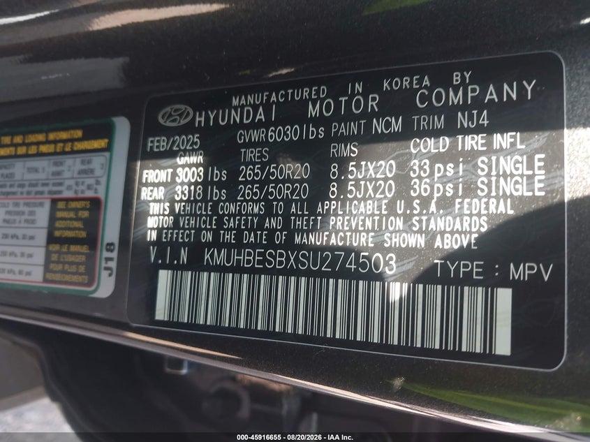 2025 Genesis Gv80 VIN KMUHBESBXSU274503 IAAI salvage auction — FRONT & REAR, Salvage Title, sold $20,000 on 2026-09-28 (photo 9)