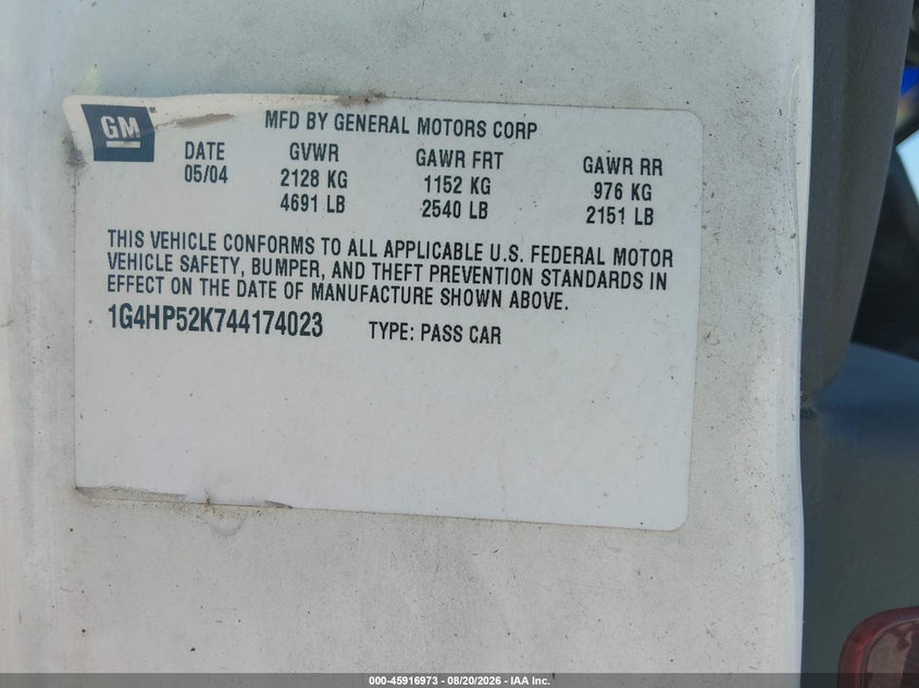 2004 Buick Lesabre VIN 1G4HP52K744174023 IAAI salvage auction — NORMAL WEAR, Clear (Missouri), sold $475 on 2026-09-08 (photo 9)