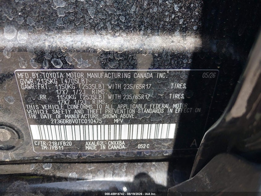 2026 Toyota Rav 4 VIN 2T36DRBV0TC010475 IAAI salvage auction — SIDE, Salvage Title, sold $13,600 on 2026-08-25 (photo 9)