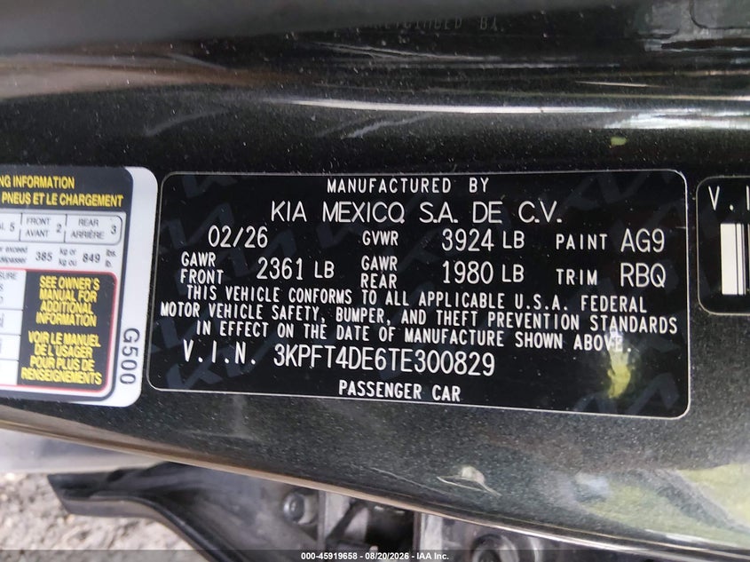 2026 Kia K4 VIN 3KPFT4DE6TE300829 IAAI salvage auction — RIGHT REAR, Enterprise Vehicles Clear Only (Maryland), sold $14,000 on 2026-08-27 (photo 9)