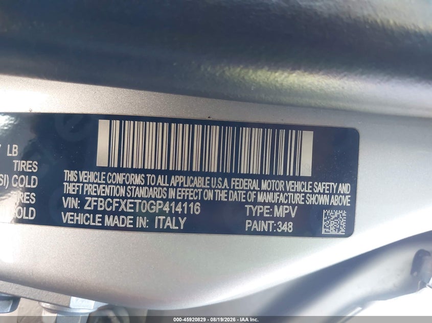 2016 Fiat 500x VIN ZFBCFXET0GP414116 IAAI salvage auction — LEFT & RIGHT, Wait Title, sold $250 on 2026-09-16 (photo 9)