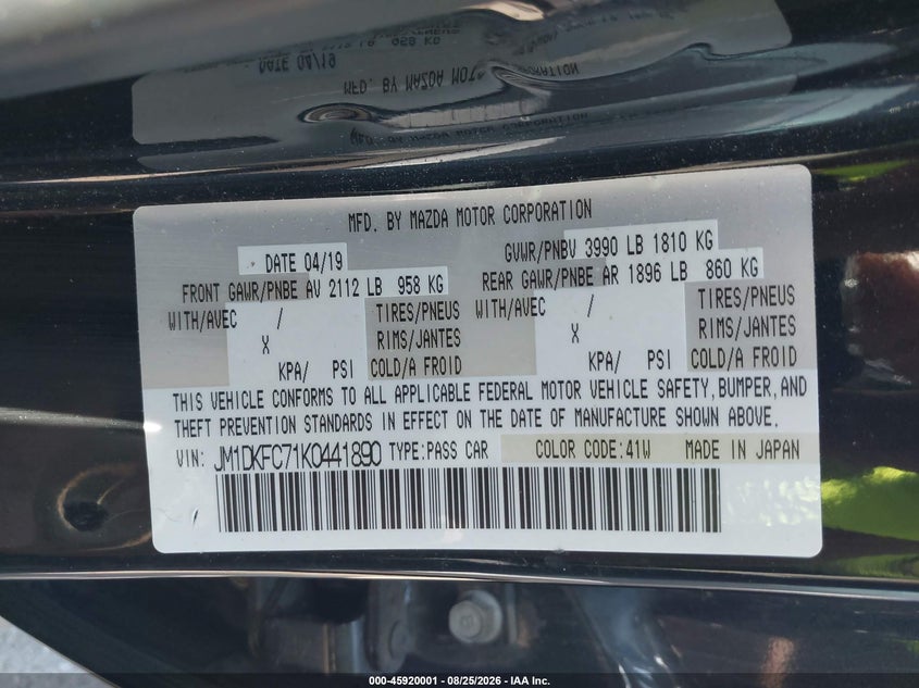 2019 Mazda Cx-3 VIN JM1DKFC71K0441890 IAAI salvage auction — FRONT END, Salvage (Ohio), sold $4,750 on 2026-09-11 (photo 9)