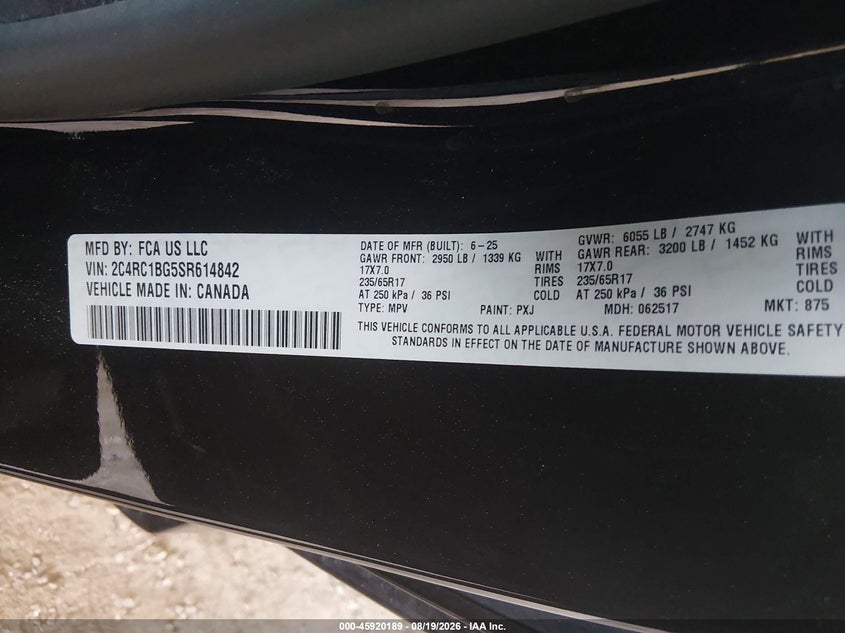 2025 Chrysler Pacifica VIN 2C4RC1BG5SR614842 IAAI salvage auction — SUSPENSION, Enterprise Vehicles Clear Only (Indiana), sold $13,200 on 2026-08-26 (photo 9)