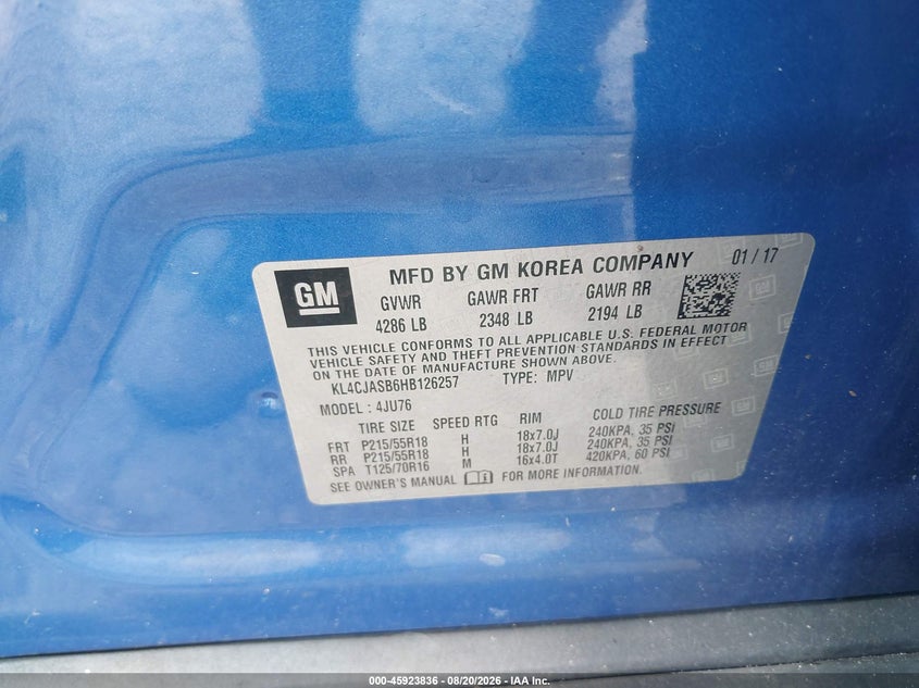 2017 Buick Encore VIN KL4CJASB6HB126257 IAAI salvage auction — LEFT FRONT, Wait Title, sold $25 on 2026-10-05 (photo 9)