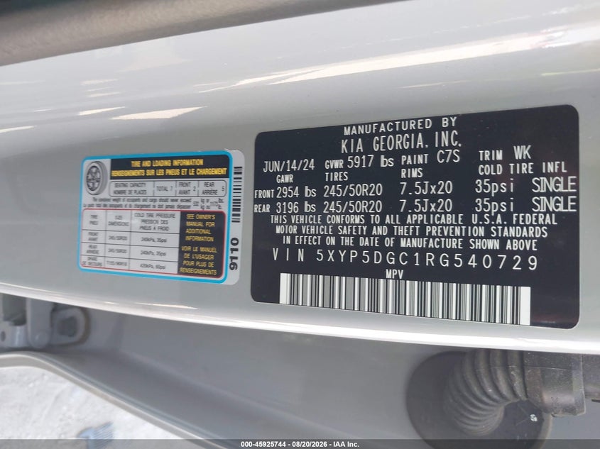 2024 Kia Telluride VIN 5XYP5DGC1RG540729 IAAI salvage auction — FRONT END, Wait Title, sold $0 on 2026-10-01 (photo 9)