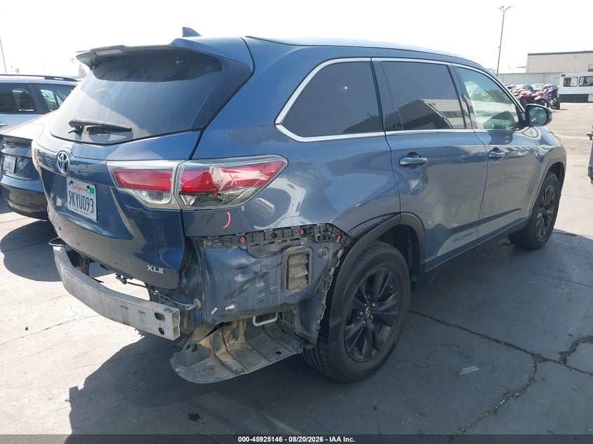 2016 Toyota Highlander VIN 5TDKKRFH1GS153224 IAAI salvage auction — REAR END, Salvage Certificate (California), sold $6,700 on 2026-08-23 (photo 4)