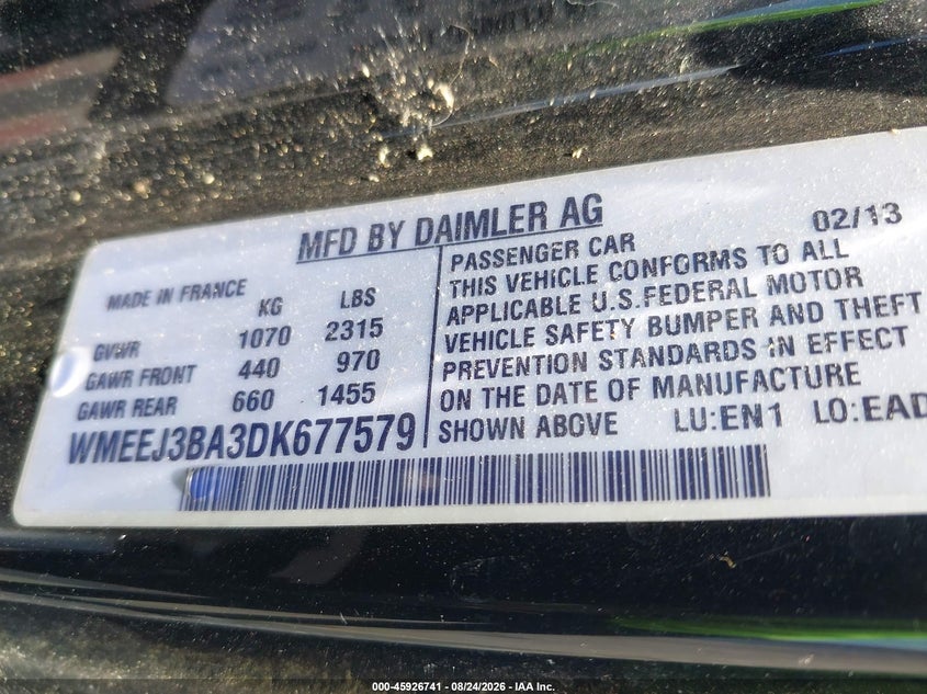 2013 Smart Fortwo VIN WMEEJ3BA3DK677579 IAAI salvage auction — NORMAL WEAR, Clear (Georgia), sold $275 on 2026-09-09 (photo 9)
