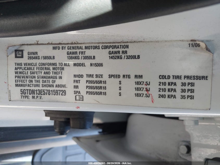 2007 Hummer H3 VIN 5GTDN13E578159729 IAAI salvage auction — REAR END, Salvage (California), sold $2,500 on 2026-09-16 (photo 9)