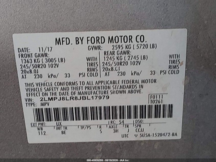 2018 Lincoln Mkx VIN 2LMPJ8LR8JBL17979 IAAI salvage auction — RIGHT FRONT, Salvage (Arizona), sold $3,700 on 2026-09-06 (photo 9)