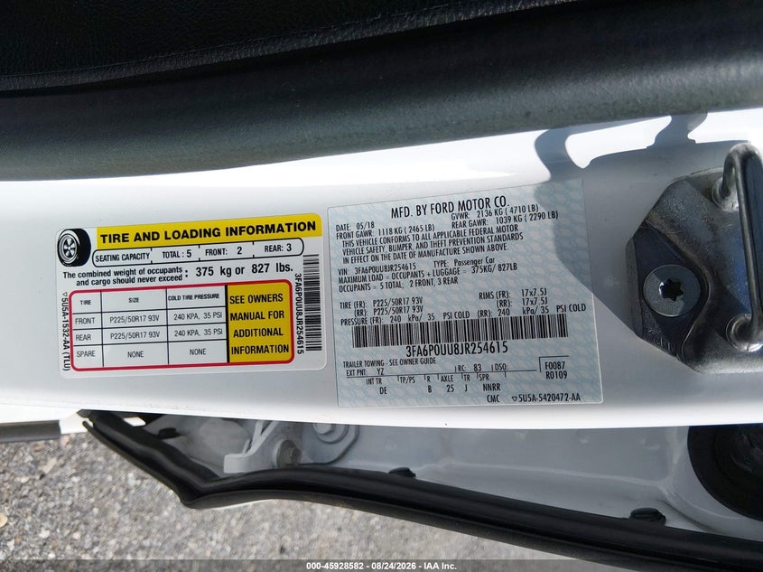 2018 Ford Fusion VIN 3FA6P0UU8JR254615 IAAI salvage auction — RIGHT SIDE, Sf97 (Maryland), sold $12,550 on 2026-09-08 (photo 9)