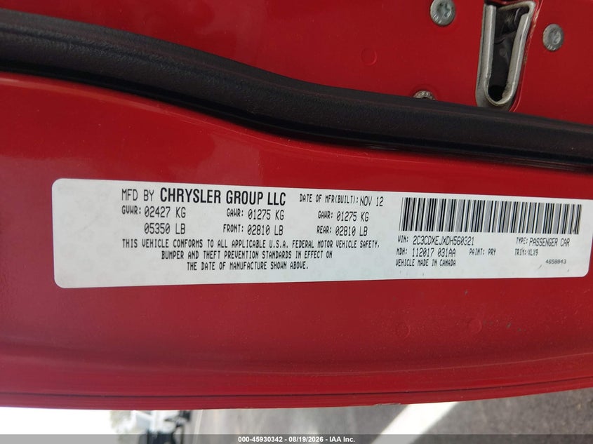 2013 Dodge Charger VIN 2C3CDXEJXDH560321 IAAI salvage auction — FRONT END, Wait Title, sold $6,100 on 2026-09-06 (photo 9)