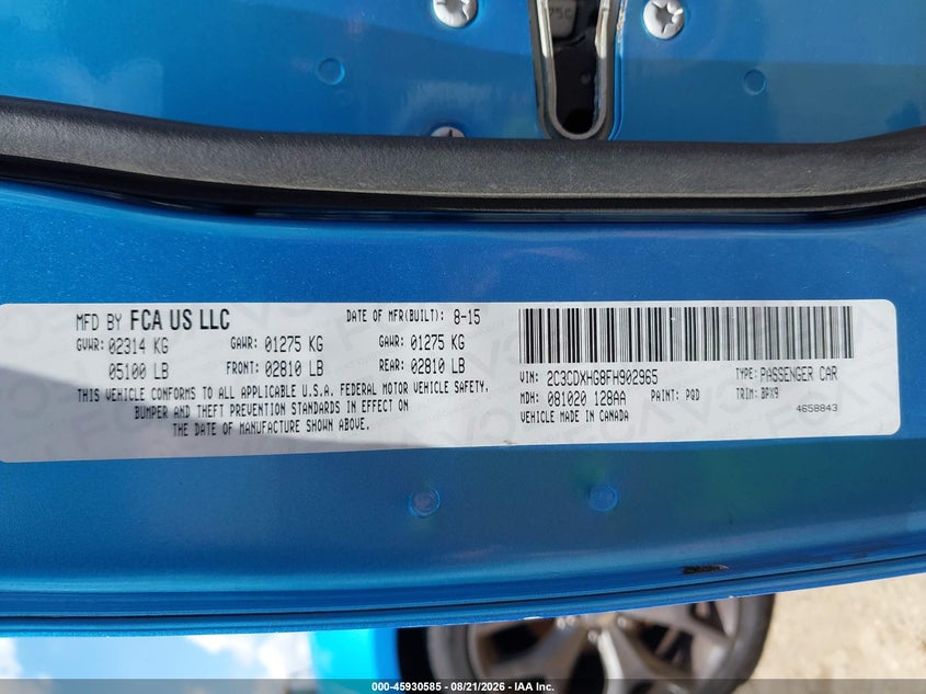 2015 Dodge Charger VIN 2C3CDXHG8FH902965 IAAI salvage auction — NORMAL WEAR, Clear (Montana), sold $1,775 on 2026-09-11 (photo 9)