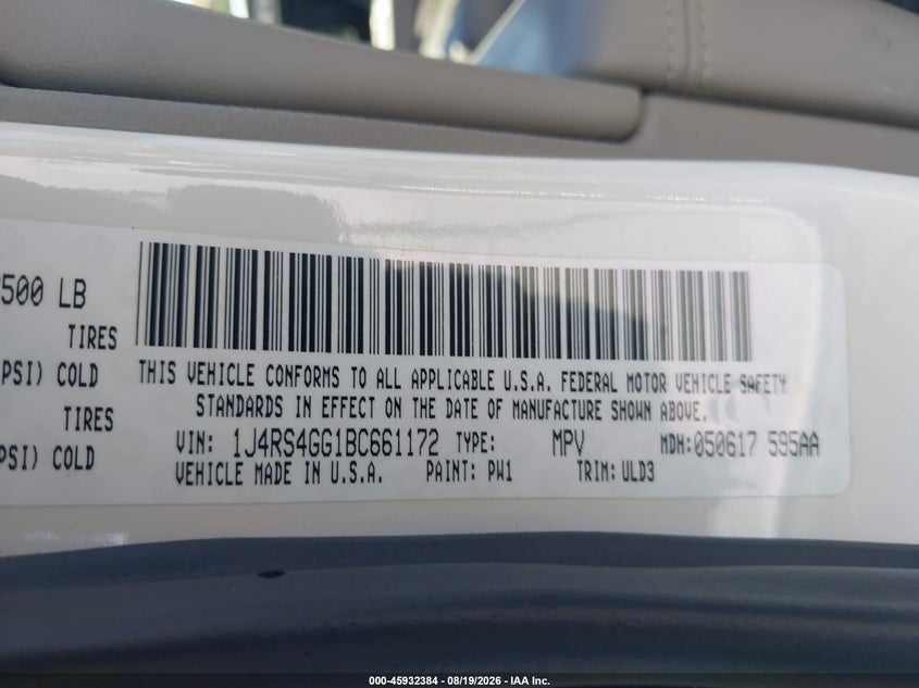 2011 Jeep Grand cherokee VIN 1J4RS4GG1BC661172 IAAI salvage auction — RIGHT FRONT, Salvage (California), sold $1,700 on 2026-08-27 (photo 9)