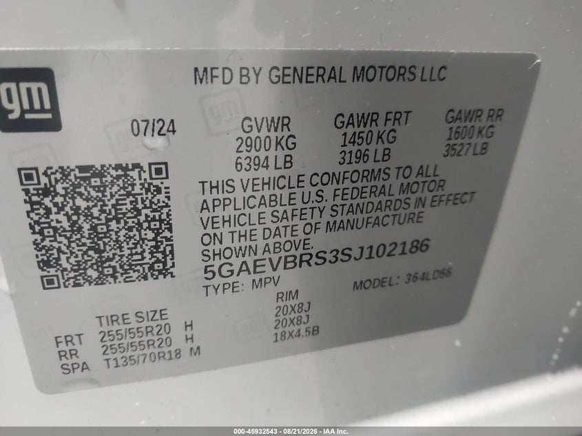 2025 Buick Enclave VIN 5GAEVBRS3SJ102186 IAAI salvage auction — SIDE, Wait Title, sold $14,050 on 2026-09-02 (photo 9)