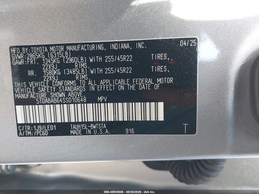 2025 Lexus Tx VIN 5TDABAB64SS010648 IAAI salvage auction — RIGHT FRONT, Salvage (California), sold $31,000 on 2026-09-09 (photo 9)